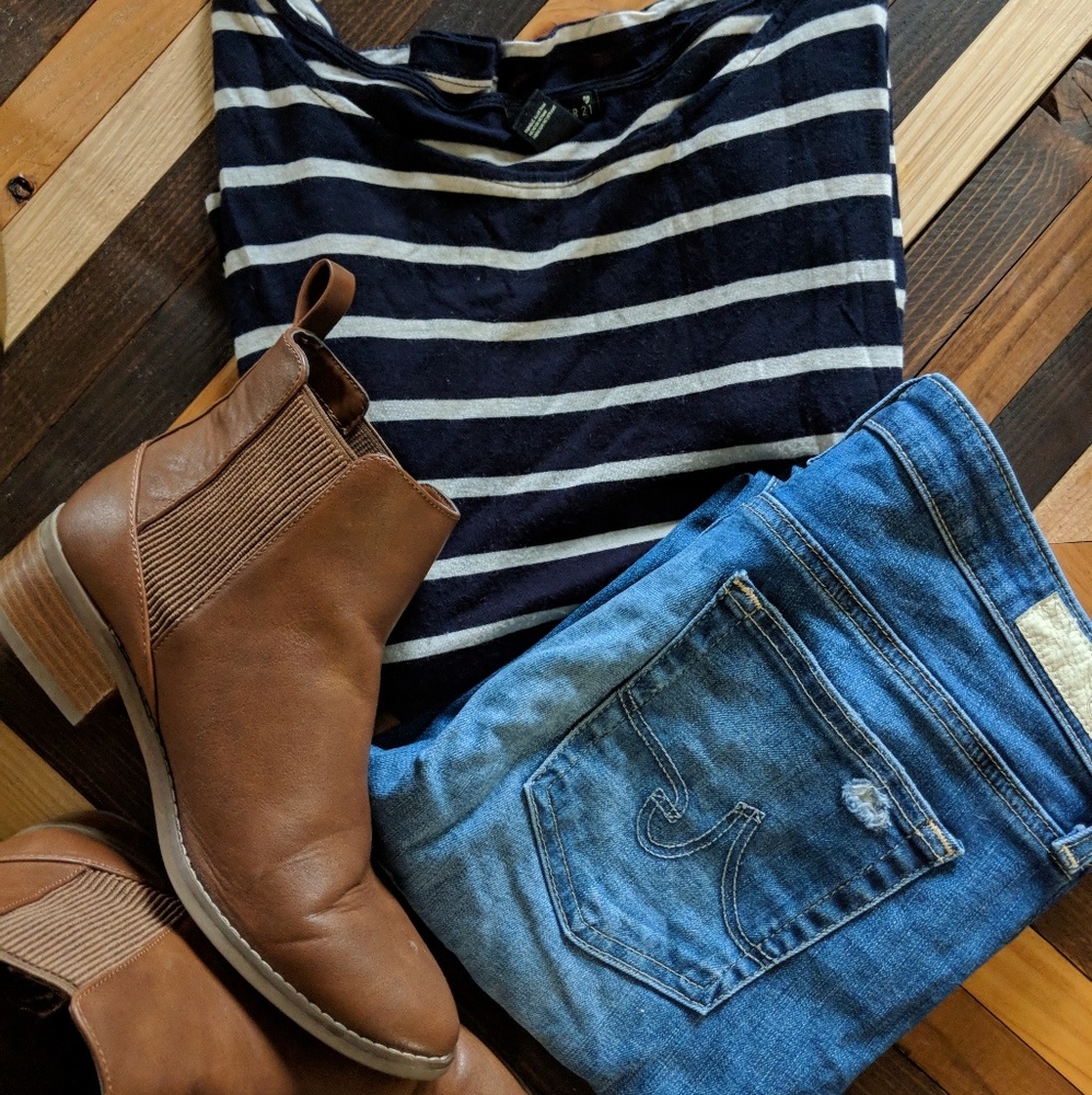 Forever 21 Navy & White Striped Long Sleeve